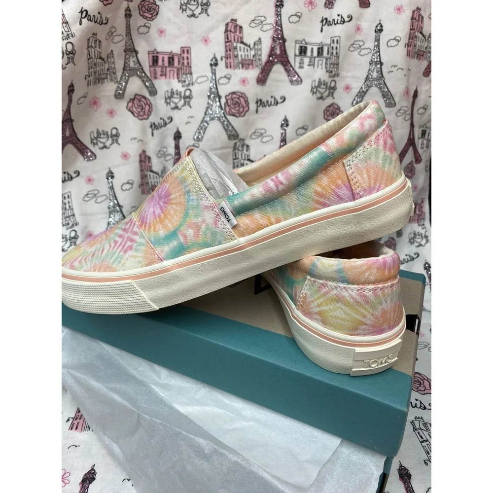 TOMS Alpargata Fenix Slip On Candy Pink Tie Dye Canvas Sneakers Womens 8 NEW